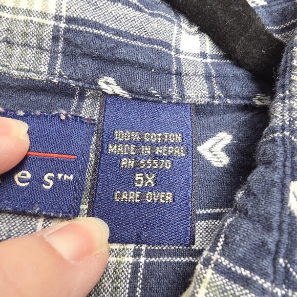 CST Blues Shirt Womens 5X Blue White Plaid Button Down Long Sleeve Cotton Hearts - Picture 8 of 11